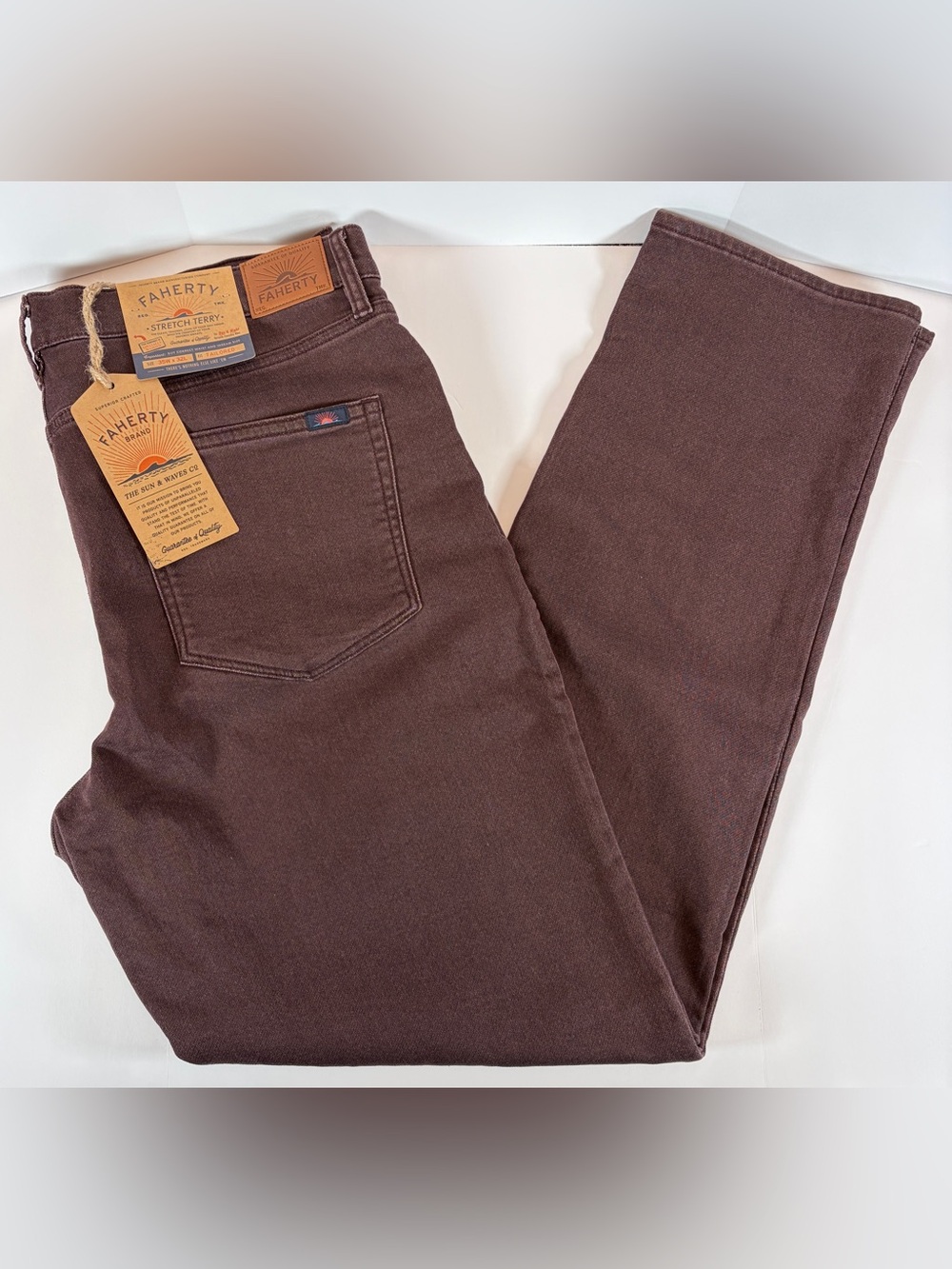 Faherty Stretch Terry 5-Pocket Pant Men's 35 x 32 Northern Brown